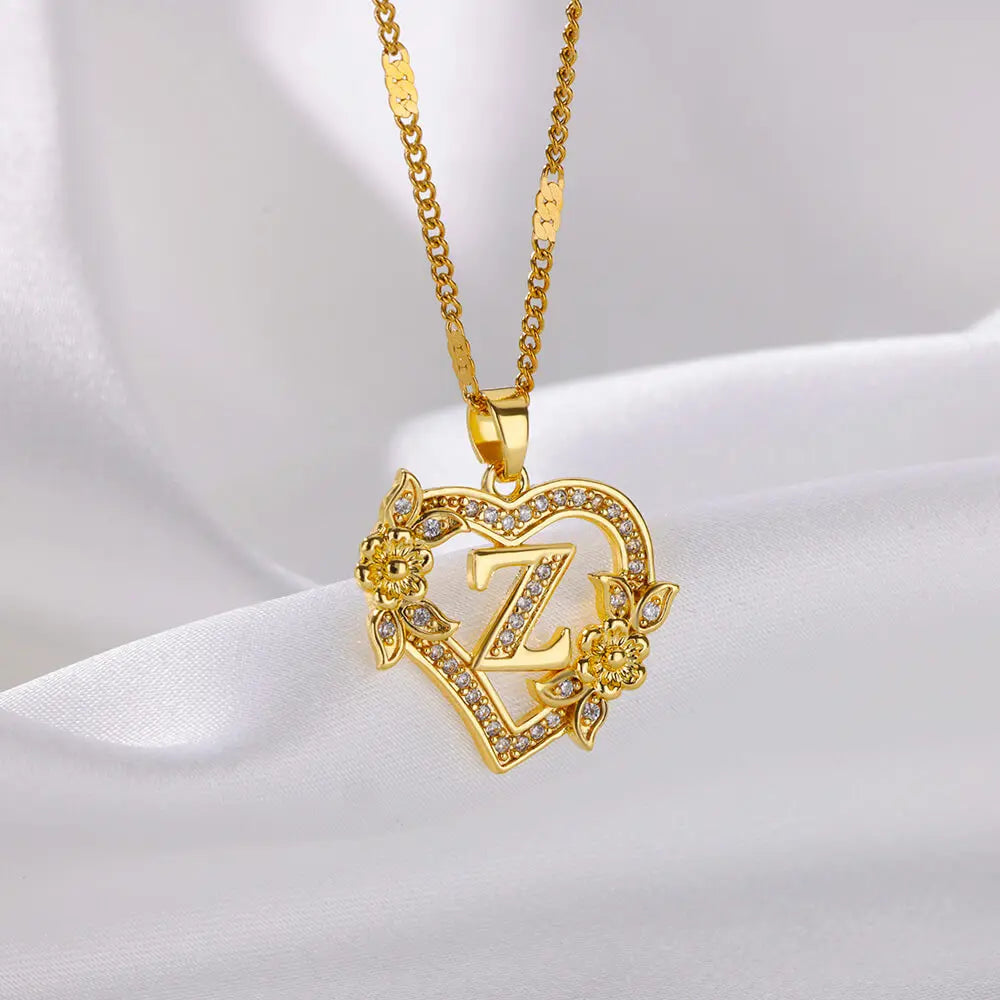 Heart Lover Gold Color Letter Chain Necklace Jewelry A-Z