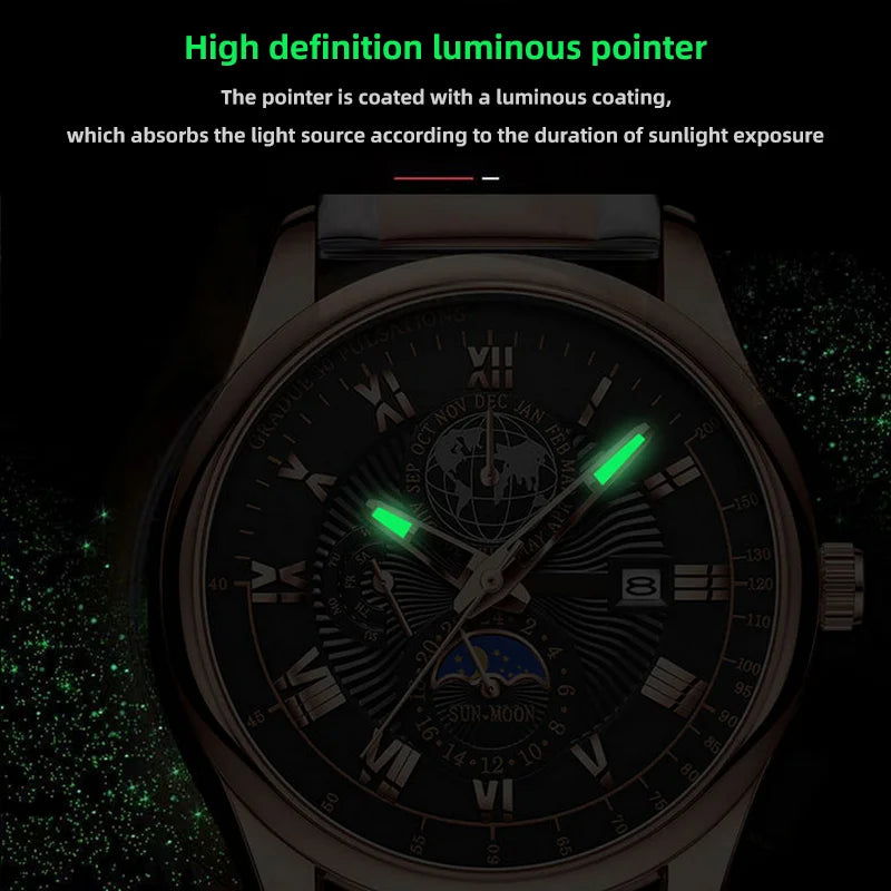 Men's Wristwatch Waterproof Luminous Leather Date Quartz Watches