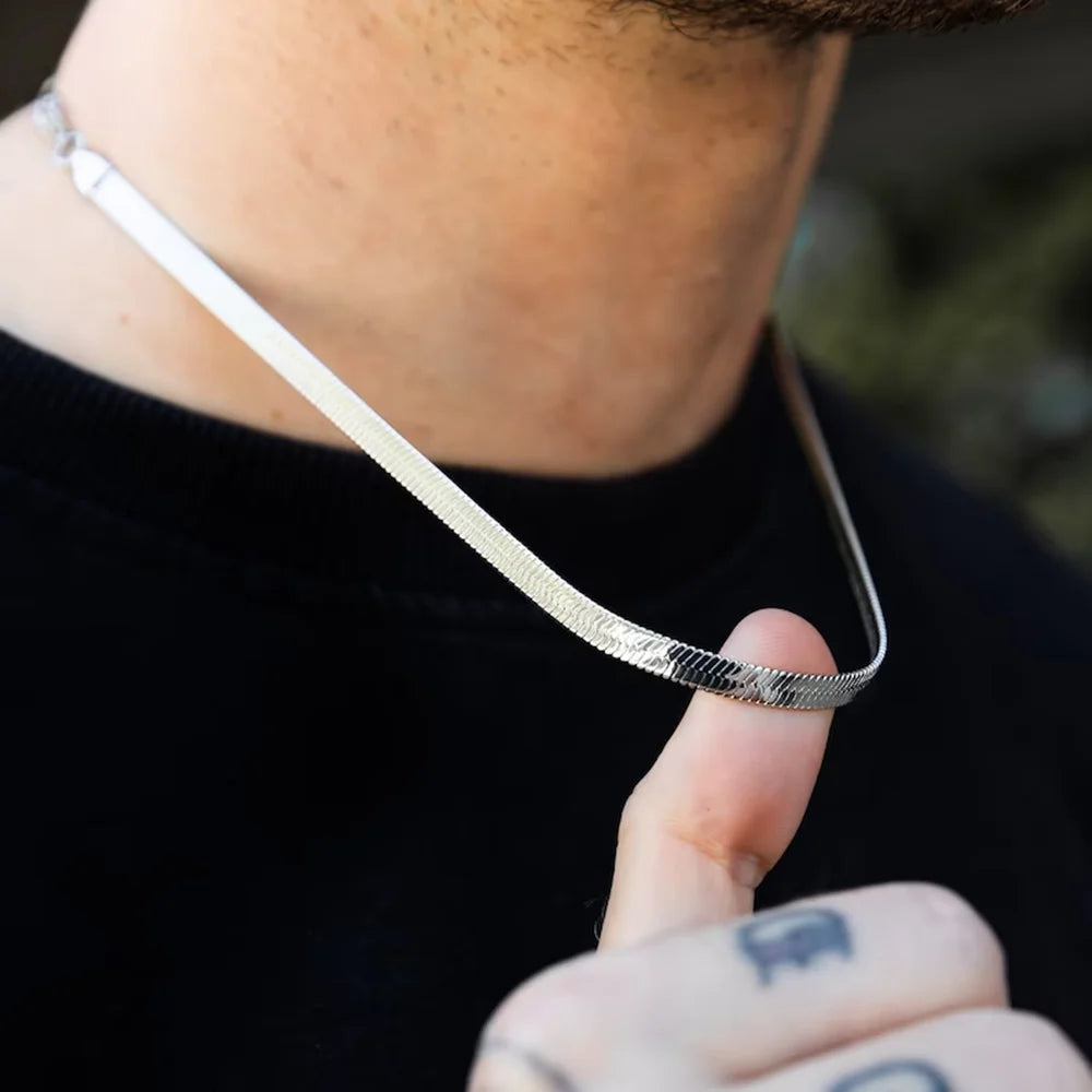 Hip Hop Snake Chain Necklace for Men New Fashion Stainless Steel Silver Color Necklace