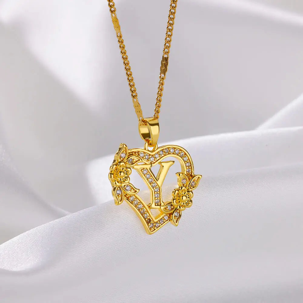 Heart Lover Gold Color Letter Chain Necklace Jewelry A-Z