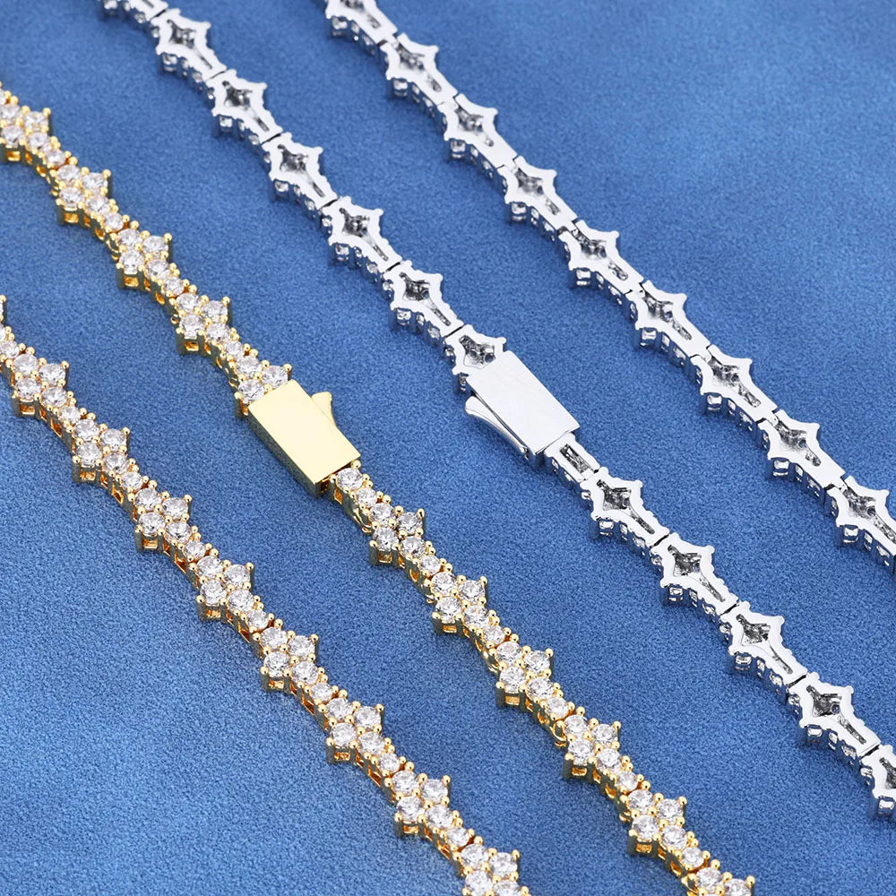 Tennis Chain Necklace for Men Women Iced Out Bling Prong-Setting 925 Sterling Silver Real Moissanite Fashion Jewelry