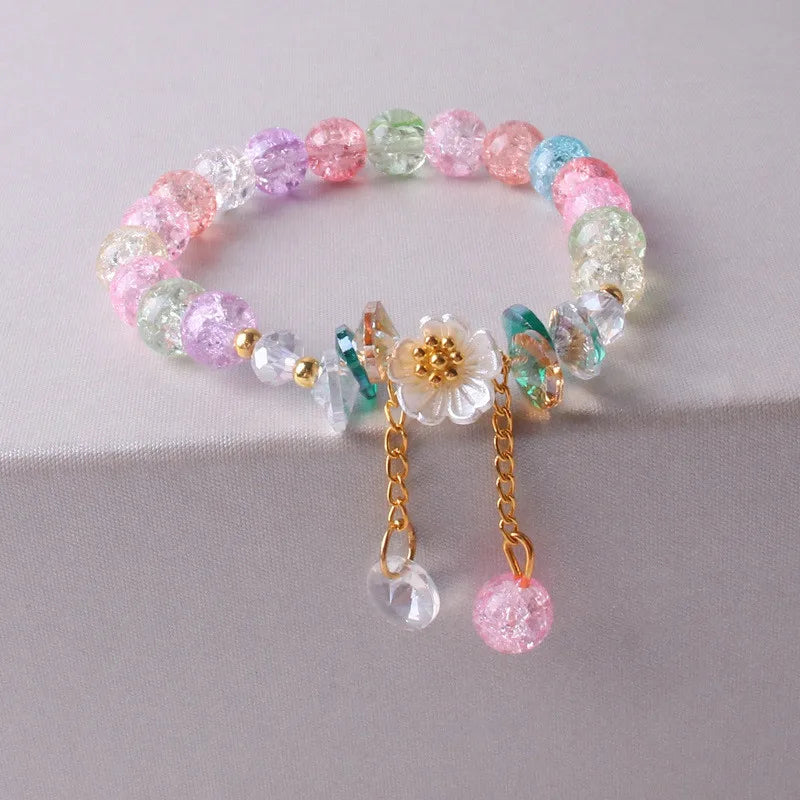 Sweet Vintage Pearl Lily Tulip Flower Bracelet for Women Fashion Cute Tassel Peach Pendant Bracelets Aesthetic Jewelry