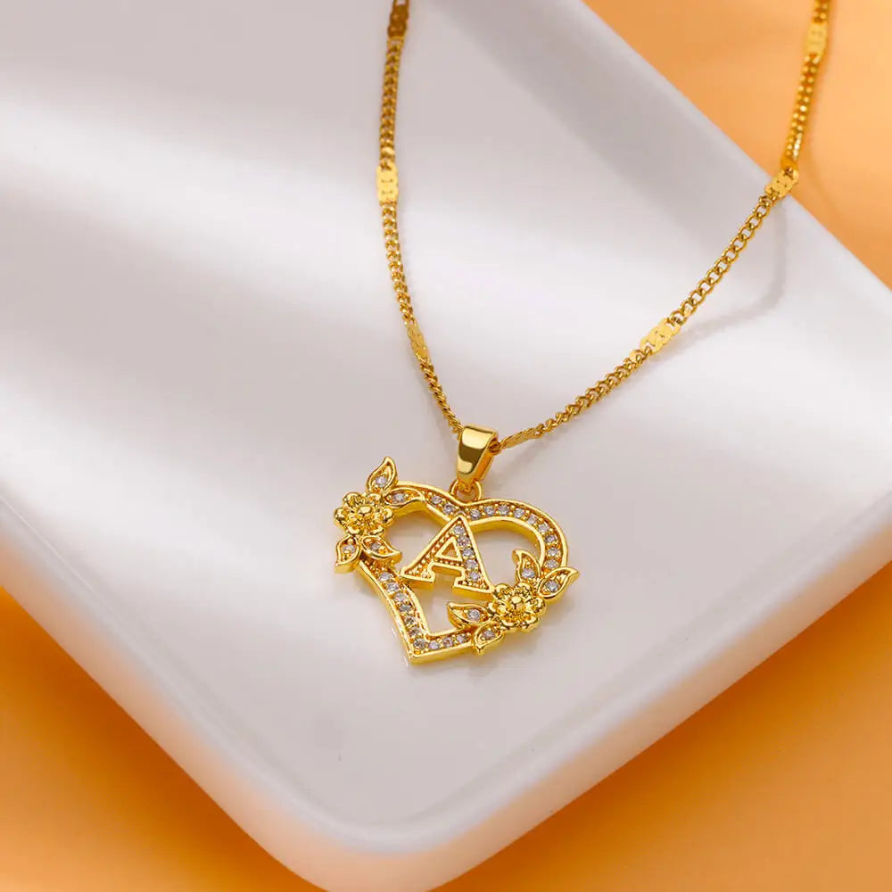 Heart Lover Gold Color Letter Chain Necklace Jewelry A-Z