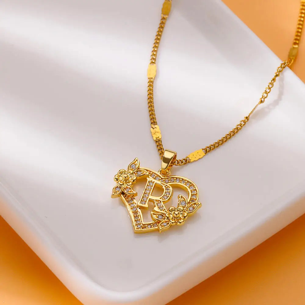 Heart Lover Gold Color Letter Chain Necklace Jewelry A-Z