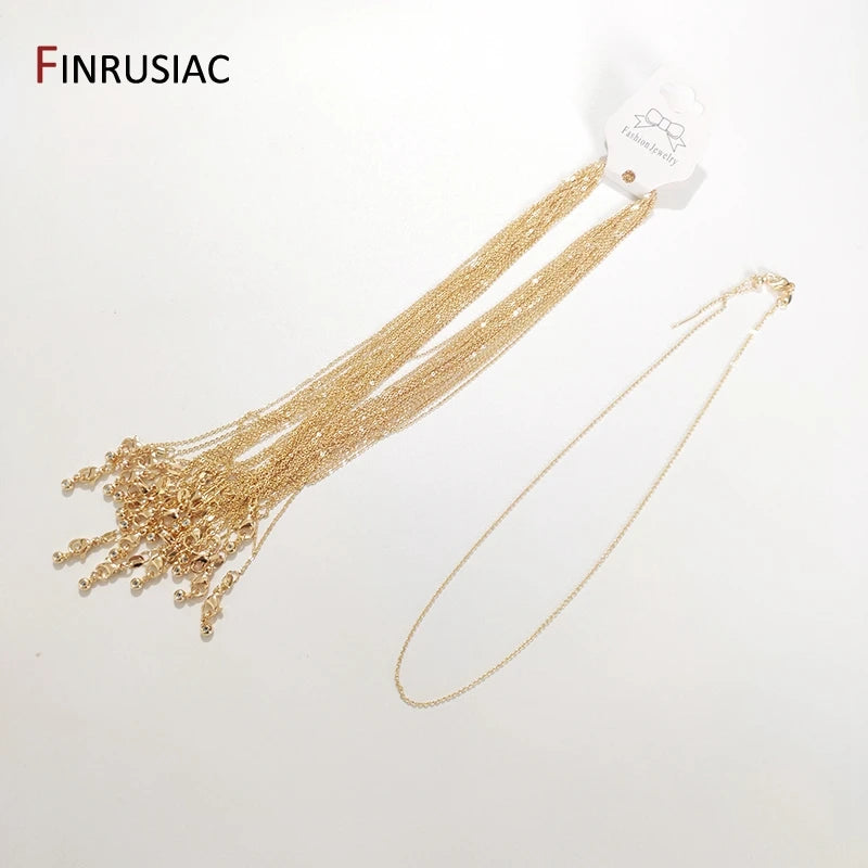 High Quality Real Gold Plated Thin Necklace Chain, 45cm Simple Trendy Adjustable Chain for DIY Necklace Making Findings