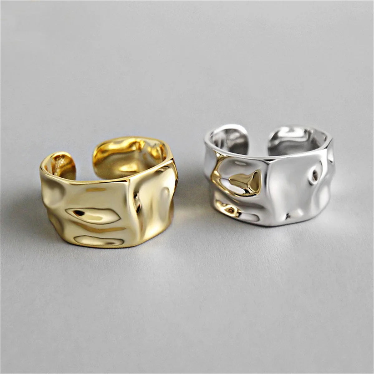 Concave-Convex Irregular Surface Wide Rings Men Women Vintage Jewelry Simple Retro Silver Color Metal Geometric
