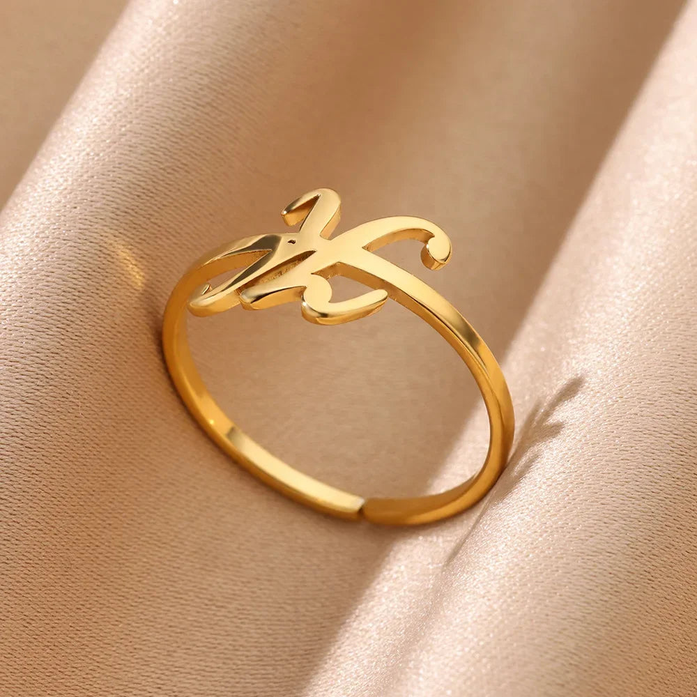 Ring with women's letters adjustable ring with golden stainless steel letters