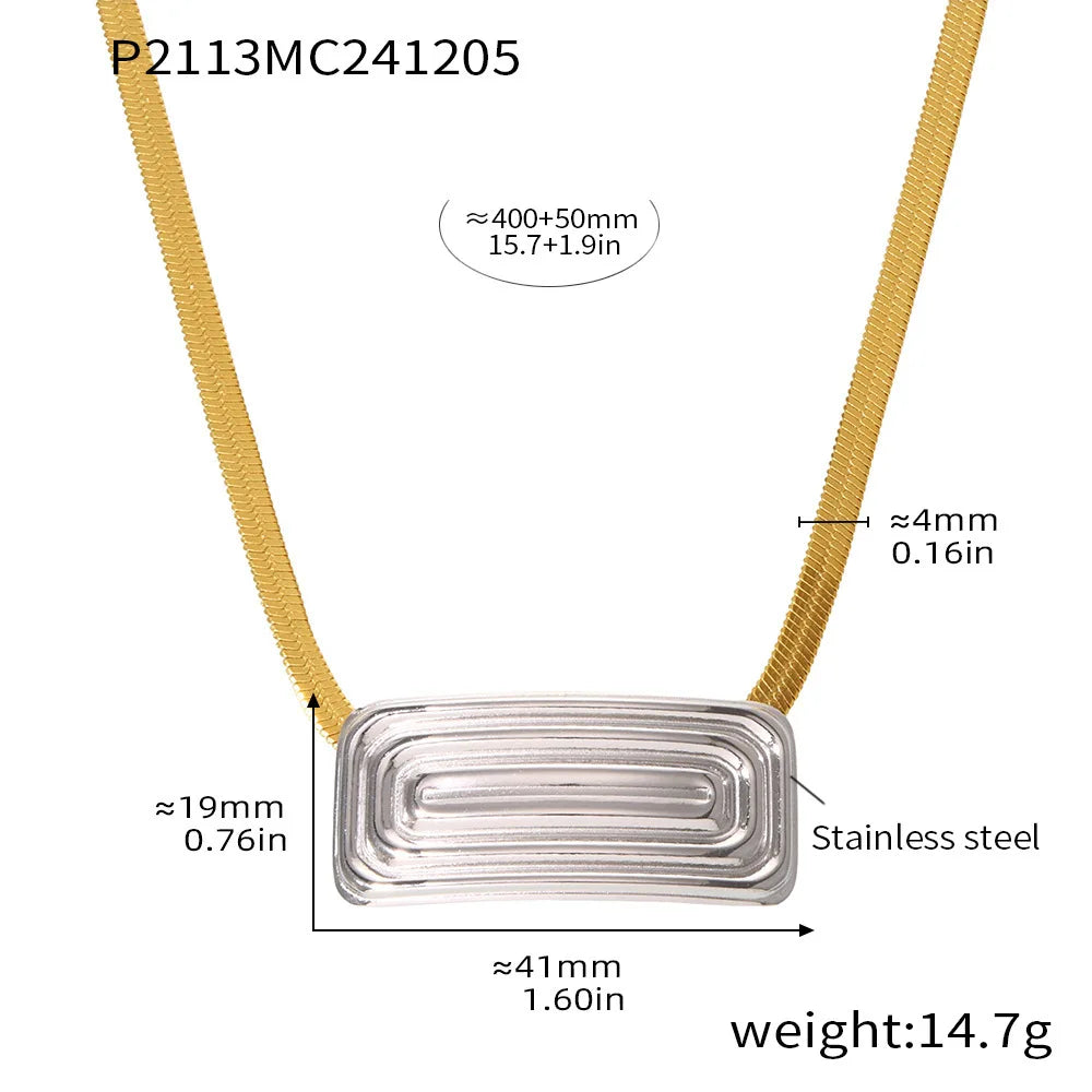 Chic Shiny Necklace For Women Gold Plated Square Pendant Luxury Waterproof Elegant Snake Chain