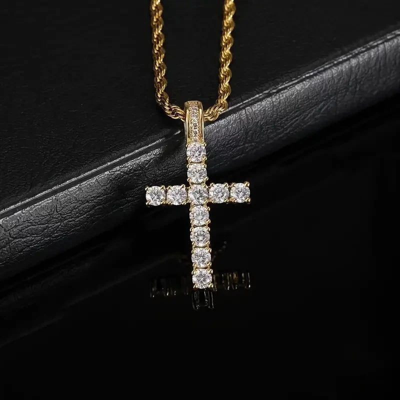 Huitan 60Cm Twisted Chain Long Necklace for Women/Men Fashion Luxury Cubic Zirconia Cross Pendant Necklace Love Accessories