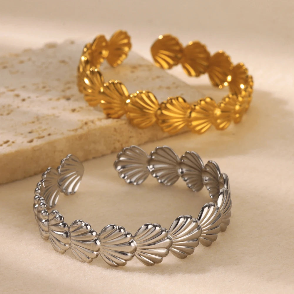 316L Stainless Steel Shell Starfish Bangles for Women Fashion Gold Silver Color Cuff Bangle Bracelet Femme Aesthetic Jewelry