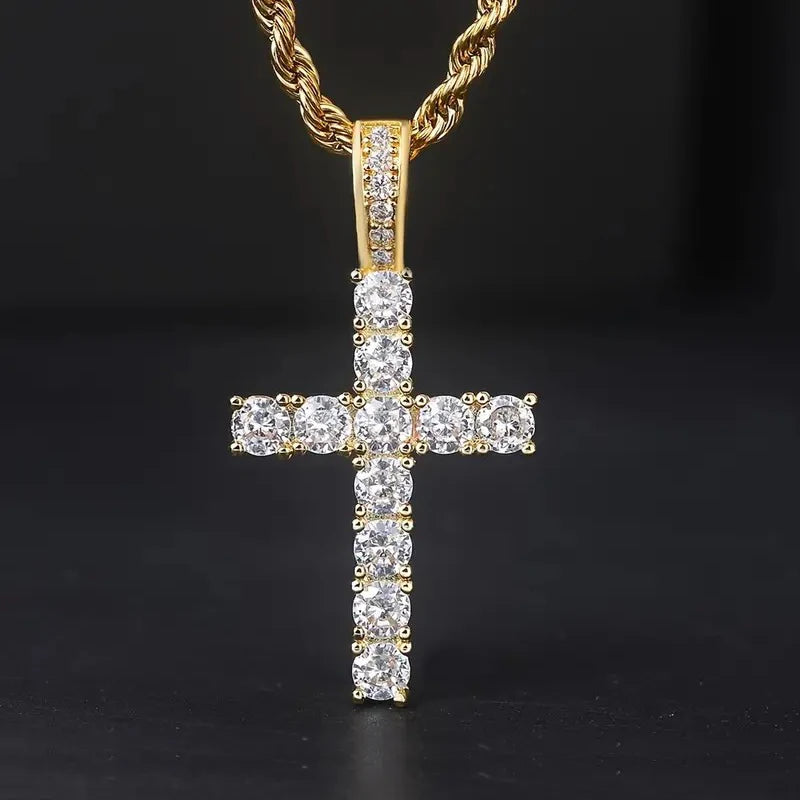 Huitan 60Cm Twisted Chain Long Necklace for Women/Men Fashion Luxury Cubic Zirconia Cross Pendant Necklace Love Accessories