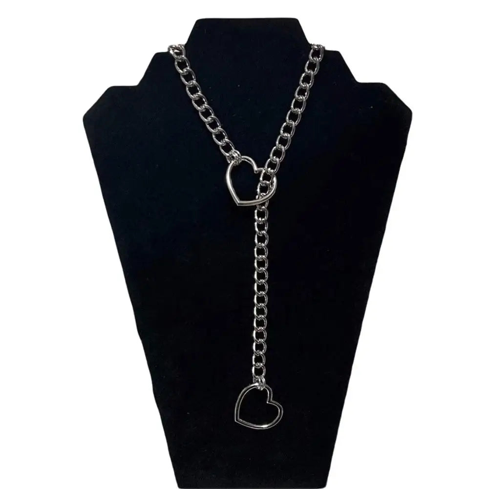 Heart Slip Chain Necklace For Women Girls Trendy Gothic Rock Cuban Necklace Slip Chain Choker Adjustable Long Y-Necklace