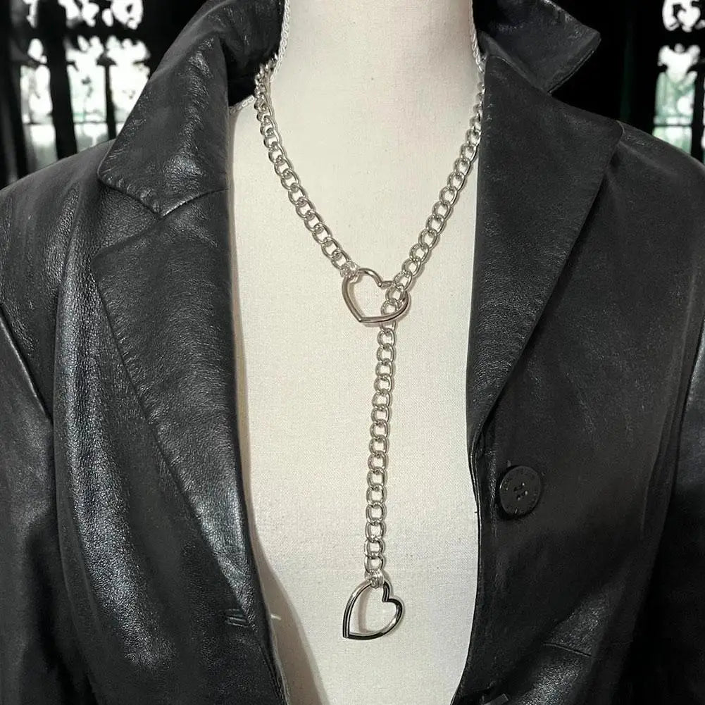 Heart Slip Chain Necklace For Women Girls Trendy Gothic Rock Cuban Necklace Slip Chain Choker Adjustable Long Y-Necklace