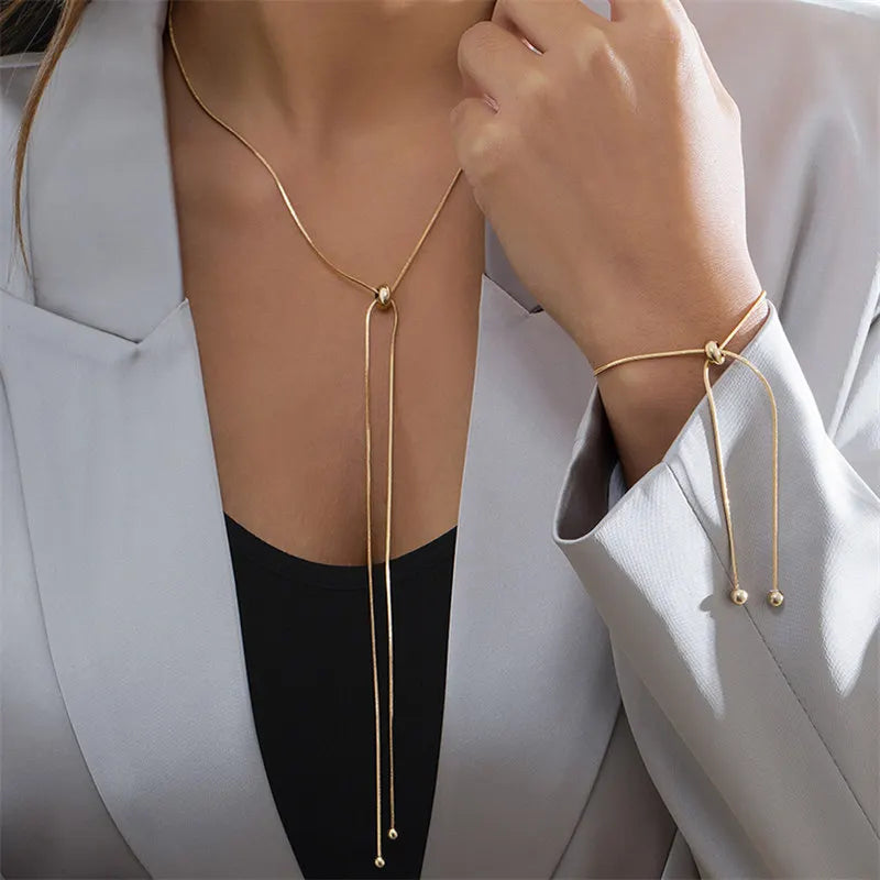 Simple Long Tassel Chain Necklace for Women Trendy Adjustable Choker Necklace Fashion Jewelry Chain On The Neck