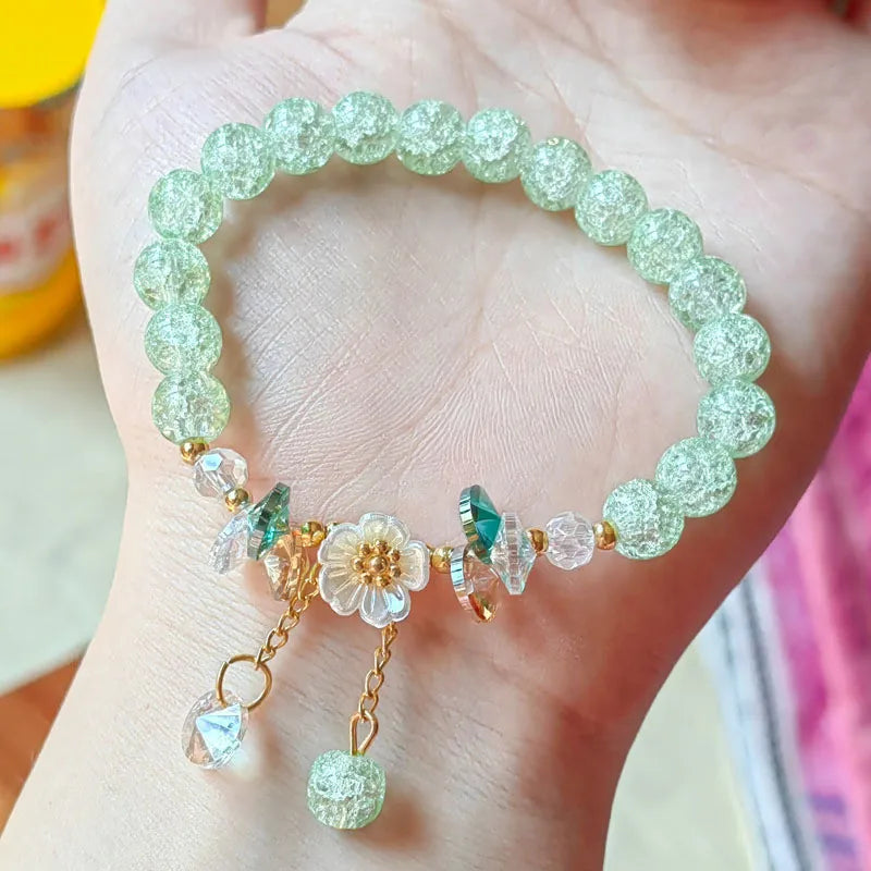 Sweet Vintage Pearl Lily Tulip Flower Bracelet for Women Fashion Cute Tassel Peach Pendant Bracelets Aesthetic Jewelry