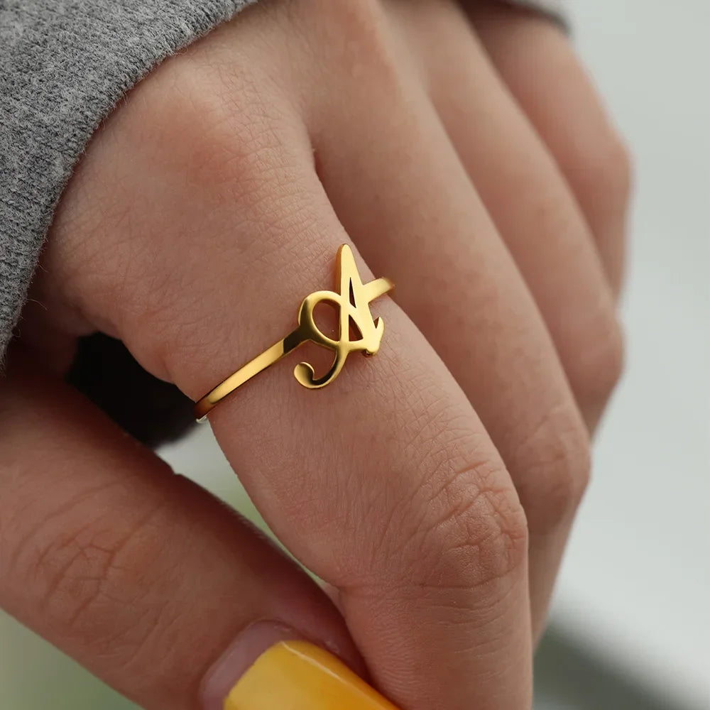 Ring with women's letters adjustable ring with golden stainless steel letters