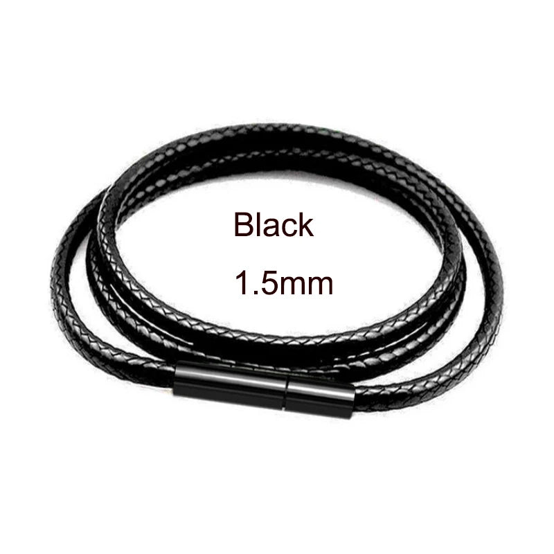 Black Leather Chain Necklace for Diy Women Men Handmade Braid Rope Long Necklace 40/50/60/70CM Neck Pendant Chain