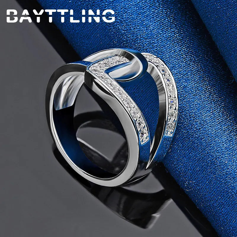 Beautiful 925 Sterling Silver Ring 7/8/9/10# Simple Intertwined Zircon Ring