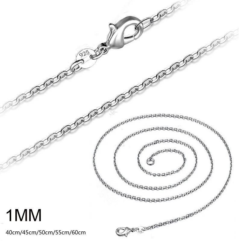 5pcs/lot 925 Sterling Silver Chain necklace,Fashion Men/Women DIY Jewelry Rolo Chain 1mm Necklace 16 18 20 22 24"