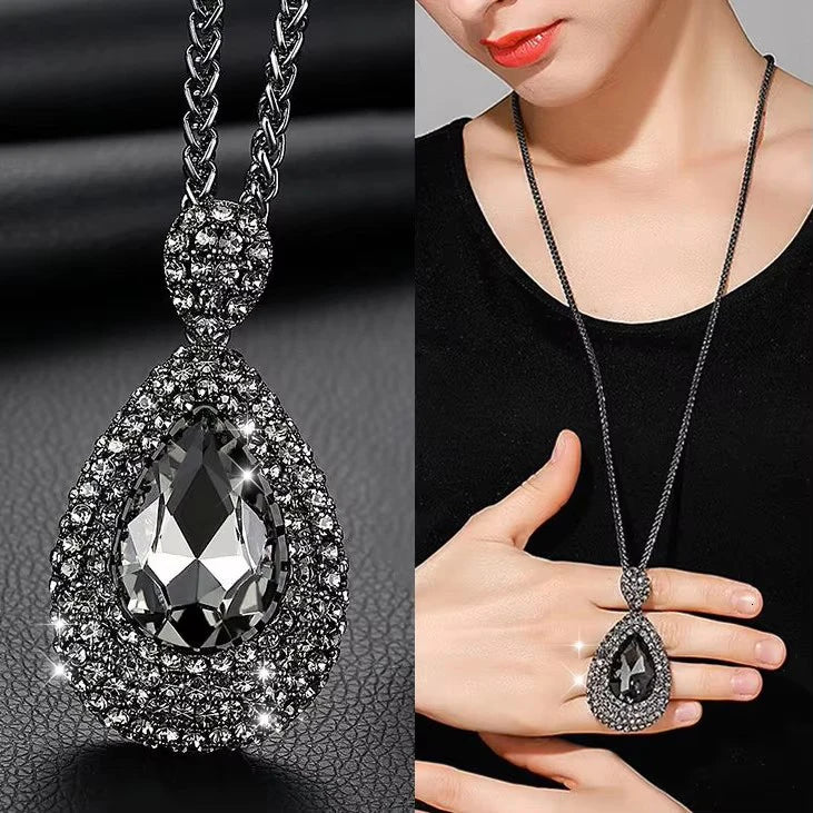 Long Necklace Crystal Women Statement Necklace Jewelry 2024 Fashion Black Chain Drops Maxi Necklaces Pendants Kolye Collier