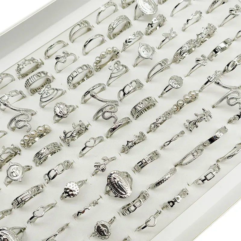 30pc/Lot Gold Color Finger Rings For Girls New Love Snake Animal Butterfly Cutout Star Pearl