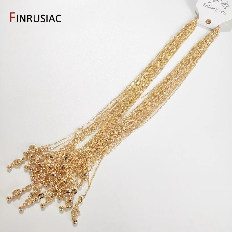 High Quality Real Gold Plated Thin Necklace Chain, 45cm Simple Trendy Adjustable Chain for DIY Necklace Making Findings