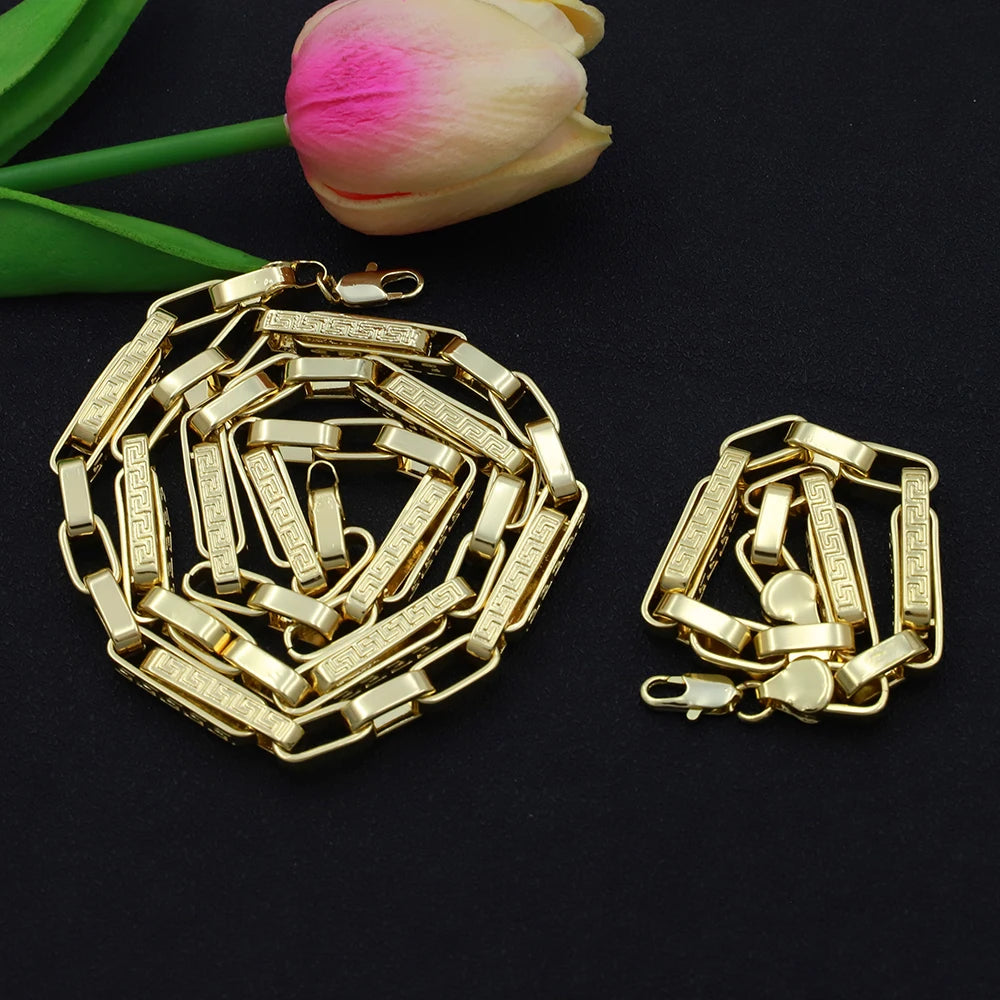 24 in/60cm Length Necklace 14K Gold Color Plated Square Shape Jewelry For Men Women Punk Chain Gothic Aesthetic Hand Chain