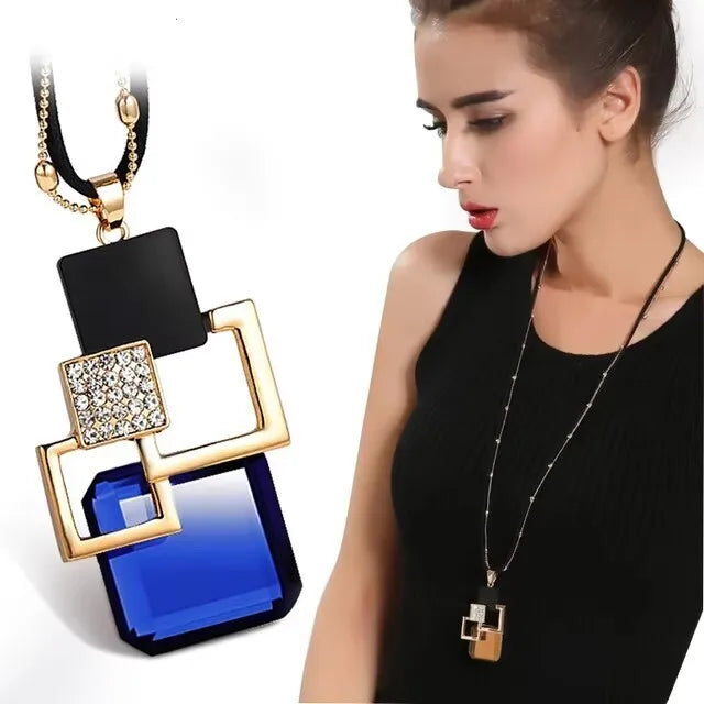 Long Necklace Crystal Women Statement Necklace Jewelry 2024 Fashion Black Chain Drops Maxi Necklaces Pendants Kolye Collier