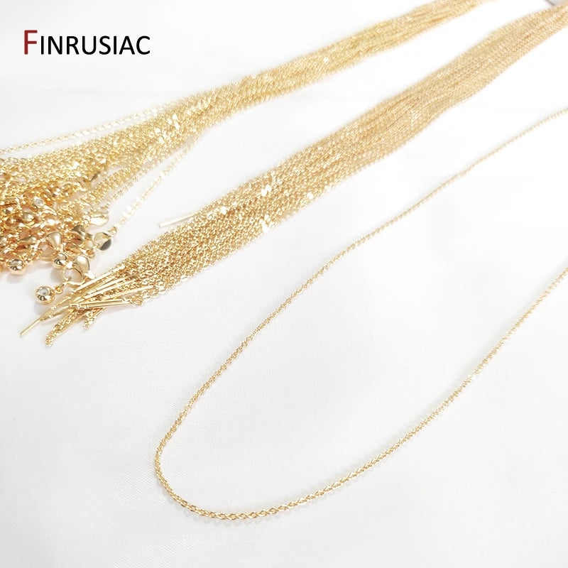 High Quality Real Gold Plated Thin Necklace Chain, 45cm Simple Trendy Adjustable Chain for DIY Necklace Making Findings