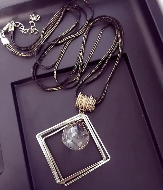 Long Necklace Crystal Women Statement Necklace Jewelry 2024 Fashion Black Chain Drops Maxi Necklaces Pendants Kolye Collier