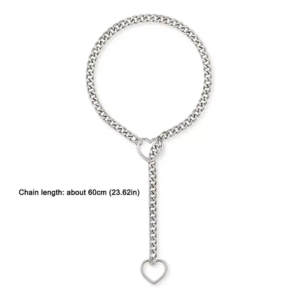 Heart Slip Chain Necklace For Women Girls Trendy Gothic Rock Cuban Necklace Slip Chain Choker Adjustable Long Y-Necklace