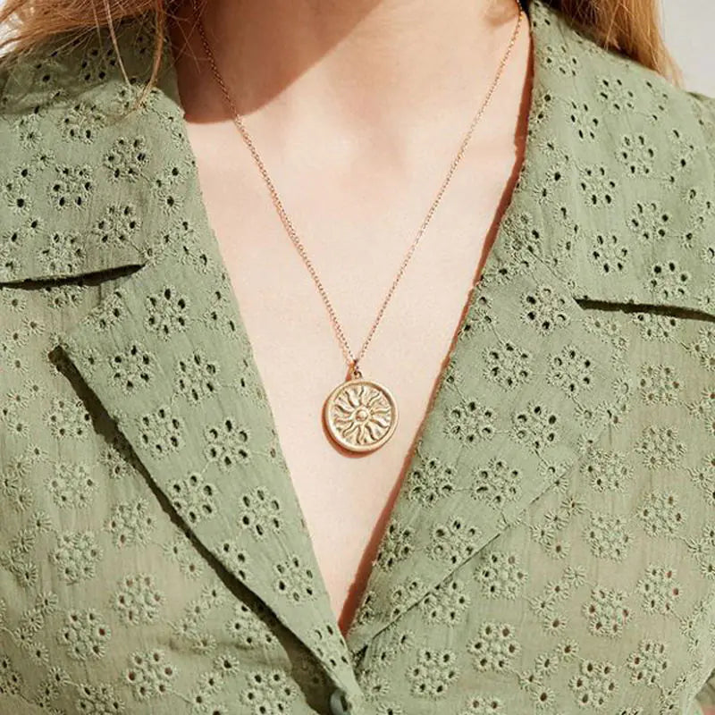 Alloy Sunflower Necklace, Coin Necklace, Versatile Jewelry