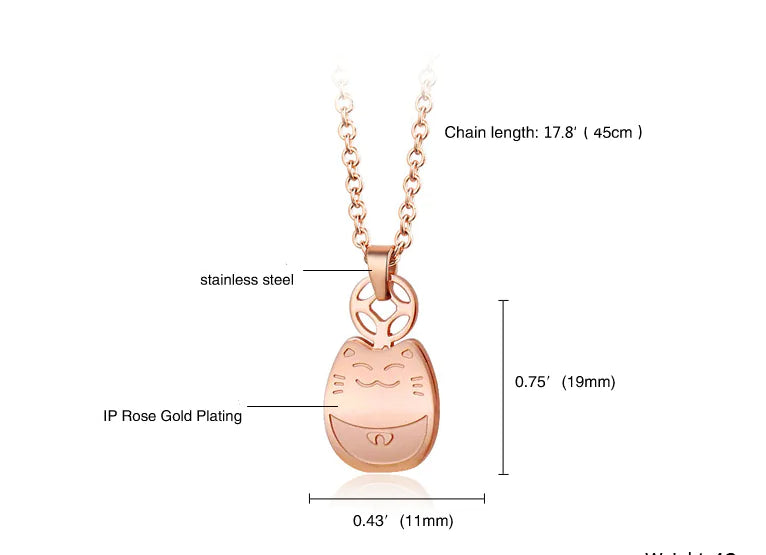 Totoro Necklace, Wealth Necklace, Rose Gold Titanium Steel