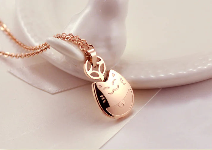 Totoro Necklace, Wealth Necklace, Rose Gold Titanium Steel
