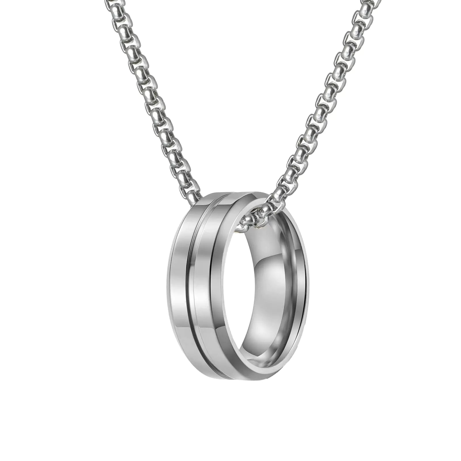 Stainless Steel Natural Dean’s Ring Pendant Necklace Ring Set for Men WomenTitanium Steel Dean Winchester Jewelry Chain Necklace Ring Bands for Mens24inch Chain (Siver Ring Size7)